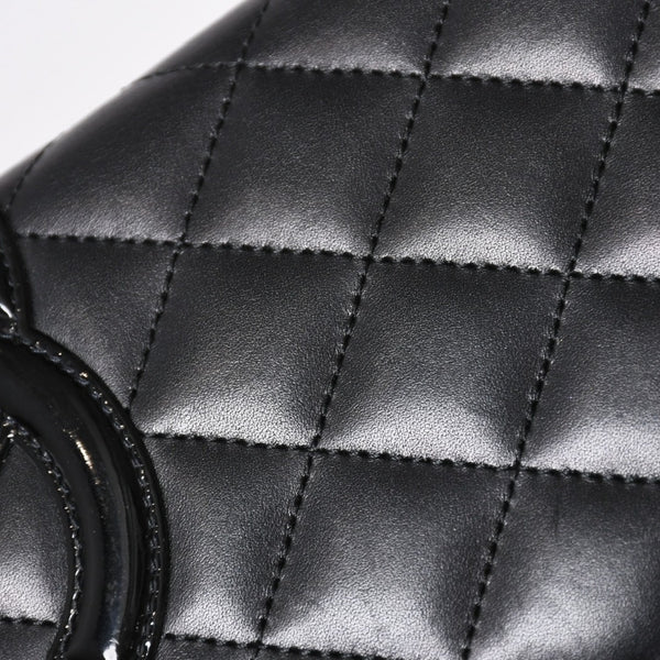 CHANEL シャネル カンボンライン 長財布 15番台 ココマーク パッチ カーフレザー ブラック ピンク シルバー金具 美品 中古 4a006779