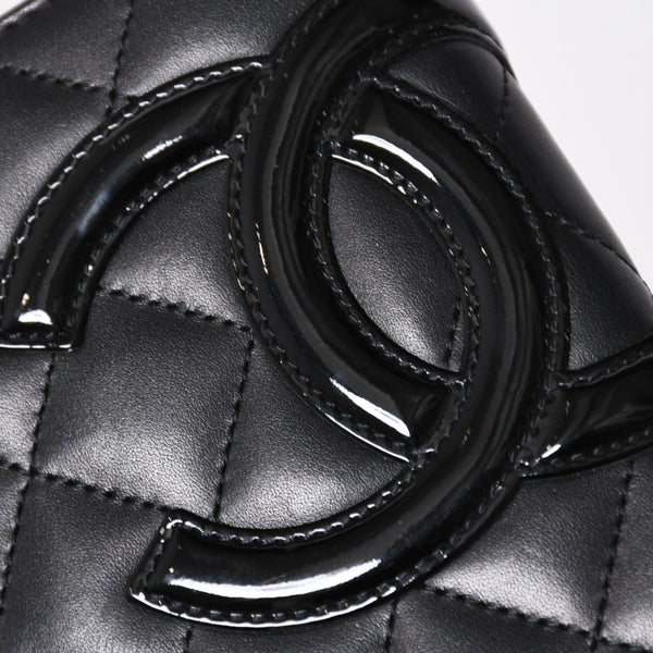 CHANEL シャネル カンボンライン 長財布 15番台 ココマーク パッチ カーフレザー ブラック ピンク シルバー金具 美品 中古 4a006779