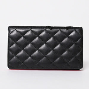 CHANEL シャネル カンボンライン 長財布 15番台 ココマーク パッチ カーフレザー ブラック ピンク シルバー金具 美品 中古 4a006779