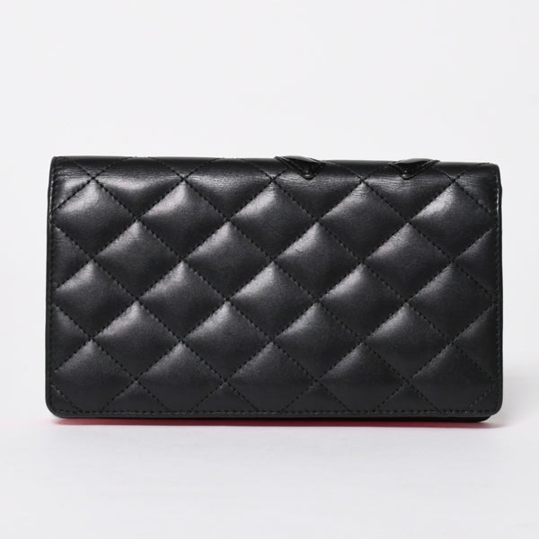 CHANEL シャネル カンボンライン 長財布 15番台 ココマーク パッチ カーフレザー ブラック ピンク シルバー金具 美品 中古 4a006779
