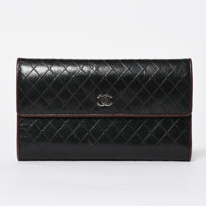 CHANEL シャネル ビコローレ ロングウォレット 長財布 11番台 ココマーク カーフレザー ブラック ボルドー シルバー金具 美品 中古 4a006775