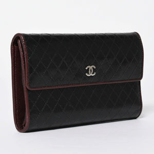 CHANEL シャネル ビコローレ ロングウォレット 長財布 11番台 ココマーク カーフレザー ブラック ボルドー シルバー金具 美品 中古 4a006775