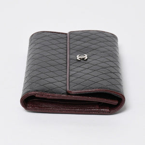 CHANEL シャネル ビコローレ ロングウォレット 長財布 11番台 ココマーク カーフレザー ブラック ボルドー シルバー金具 美品 中古 4a006775