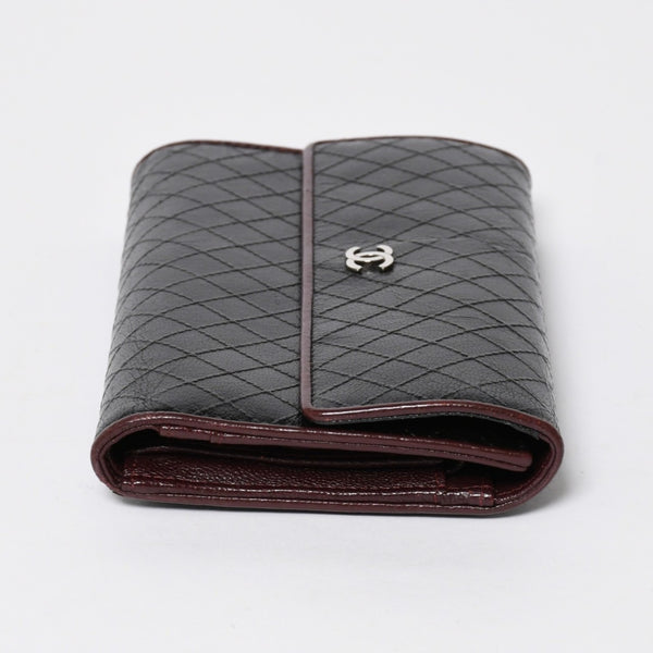 CHANEL シャネル ビコローレ ロングウォレット 長財布 11番台 ココマーク カーフレザー ブラック ボルドー シルバー金具 美品 中古 4a006775