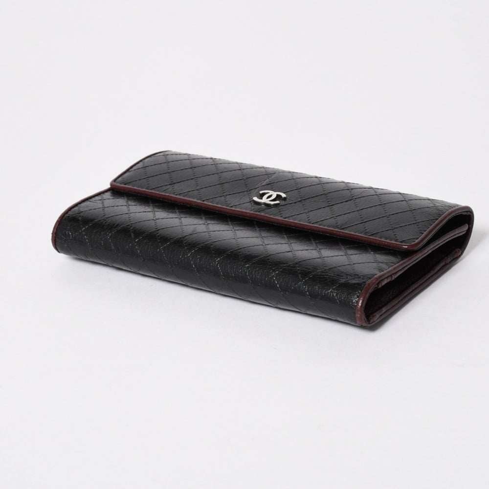 CHANEL シャネル ビコローレ ロングウォレット 長財布 11番台 ココマーク カーフレザー ブラック ボルドー シルバー金具 美品 中古 4a006775