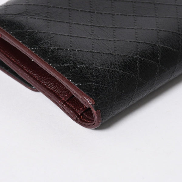 CHANEL シャネル ビコローレ ロングウォレット 長財布 11番台 ココマーク カーフレザー ブラック ボルドー シルバー金具 美品 中古 4a006775
