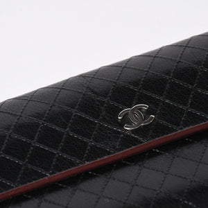 CHANEL シャネル ビコローレ ロングウォレット 長財布 11番台 ココマーク カーフレザー ブラック ボルドー シルバー金具 美品 中古 4a006775