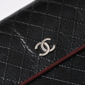 CHANEL シャネル ビコローレ ロングウォレット 長財布 11番台 ココマーク カーフレザー ブラック ボルドー シルバー金具 美品 中古 4a006775