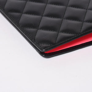 CHANEL シャネル カンボンライン 長財布 15番台 ココマーク パッチ カーフレザー ブラック ピンク シルバー金具 美品 中古 4a006779