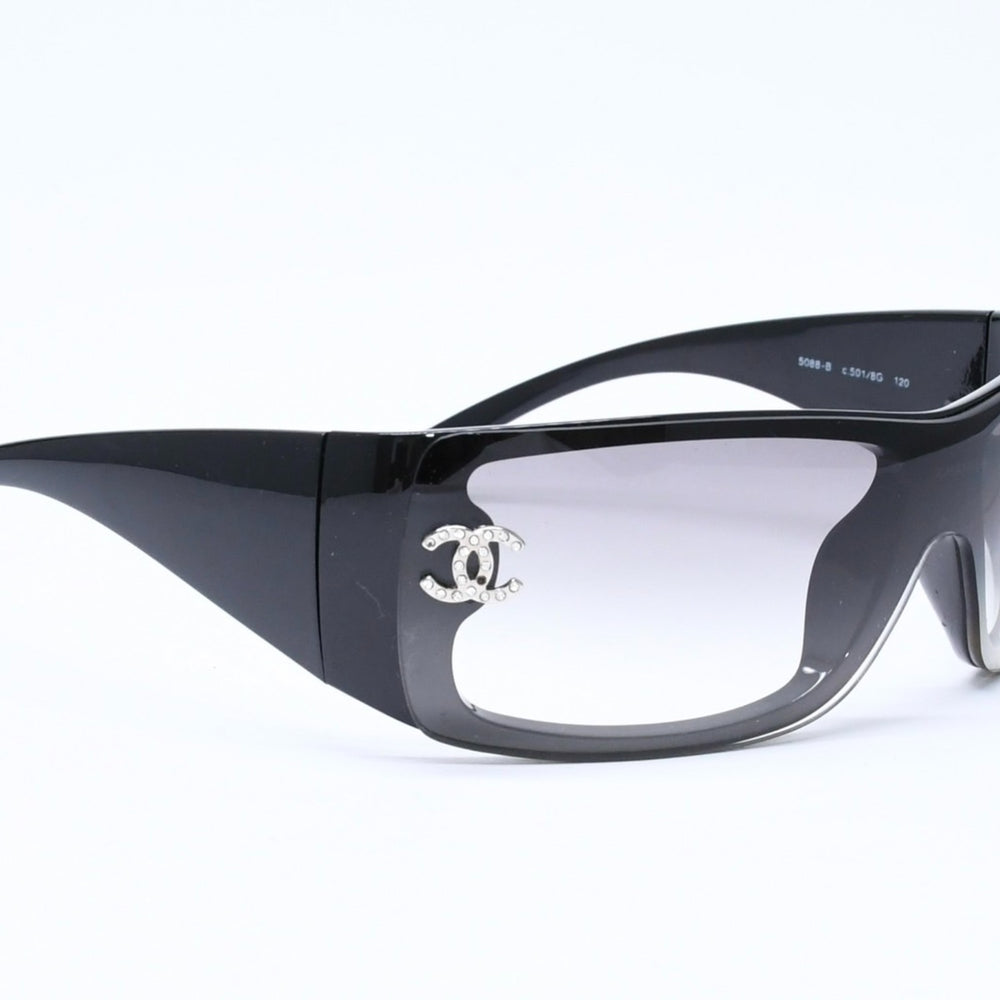 CHANEL シャネル サングラス アイウェア 5088-B c.501/8G サイズ120 ココマーク ラインストーン ブラック 美品 中古 4a006576