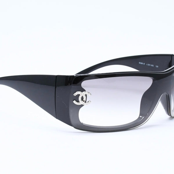 CHANEL シャネル サングラス アイウェア 5088-B c.501/8G サイズ120 ココマーク ラインストーン ブラック 美品 中古 4a006576