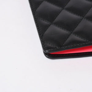 CHANEL シャネル カンボンライン 長財布 15番台 ココマーク パッチ カーフレザー ブラック ピンク シルバー金具 美品 中古 4a006779