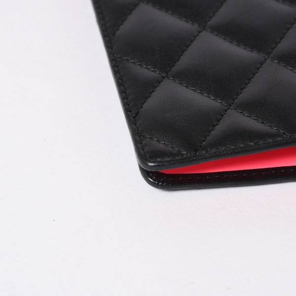 CHANEL シャネル カンボンライン 長財布 15番台 ココマーク パッチ カーフレザー ブラック ピンク シルバー金具 美品 中古 4a006779