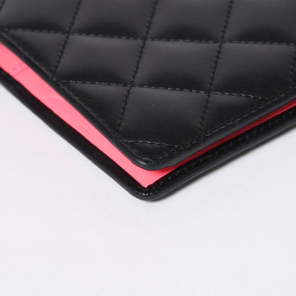 CHANEL シャネル カンボンライン 長財布 15番台 ココマーク パッチ カーフレザー ブラック ピンク シルバー金具 美品 中古 4a006779