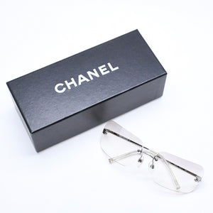極美品 CHANEL シャネル リムレス サングラス アイウェア 4017 c.124/6I サイズ62□17 120 ココマーク シルバー グレー 中古 4a006793