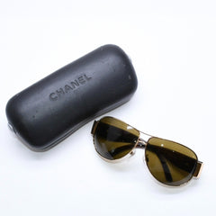 極美品 CHANEL シャネル サイドココマーク ティアドロップ サングラス 4128 メタル アセテート ブラウン ゴールド金具 サイズ64◻︎11 中古 4a006802