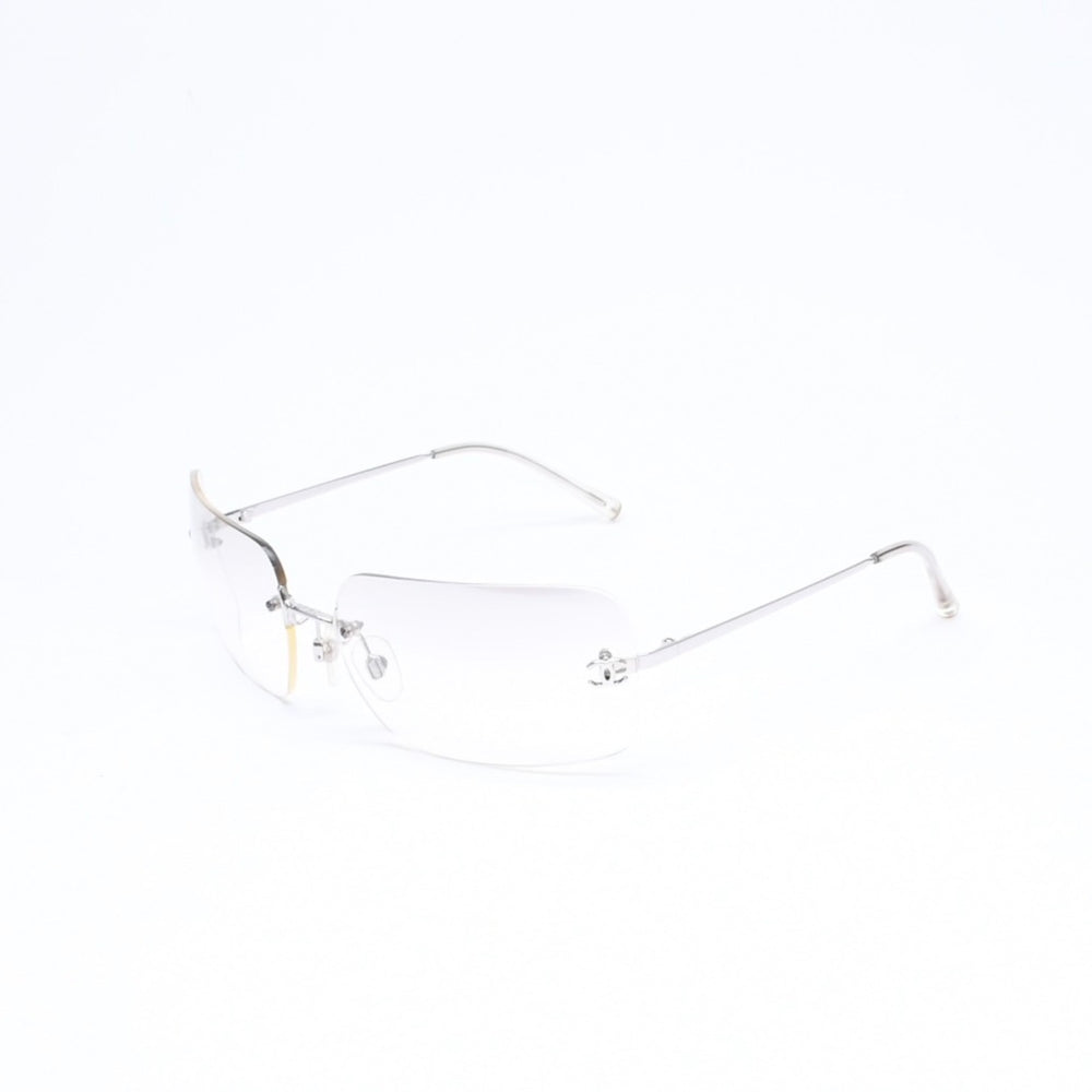 極美品 CHANEL シャネル リムレス サングラス アイウェア 4017 c.124/6I サイズ62□17 120 ココマーク シルバー グレー 中古 4a006793