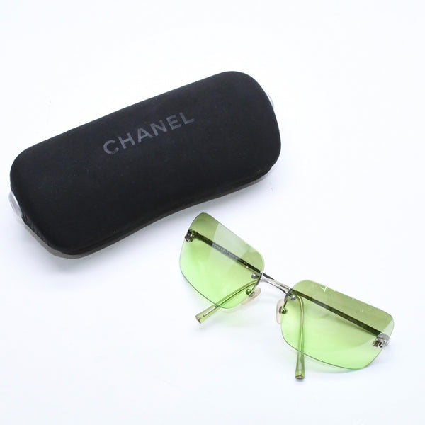 CHANEL シャネル リムレス サングラス アイウェア 4017 c.124/52 サイズ62□17 120 ココマーク グリーン 美品 中古 4a006792