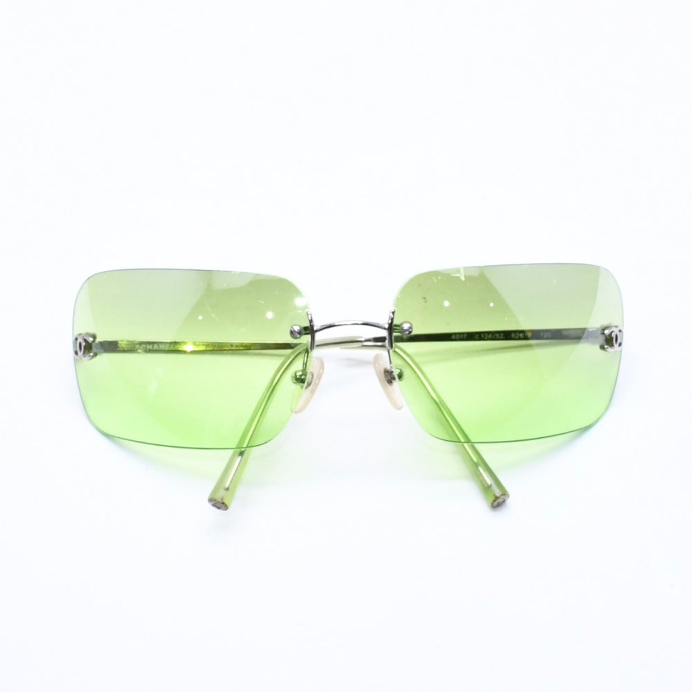 CHANEL シャネル リムレス サングラス アイウェア 4017 c.124/52 サイズ62□17 120 ココマーク グリーン 美品 中古 4a006792