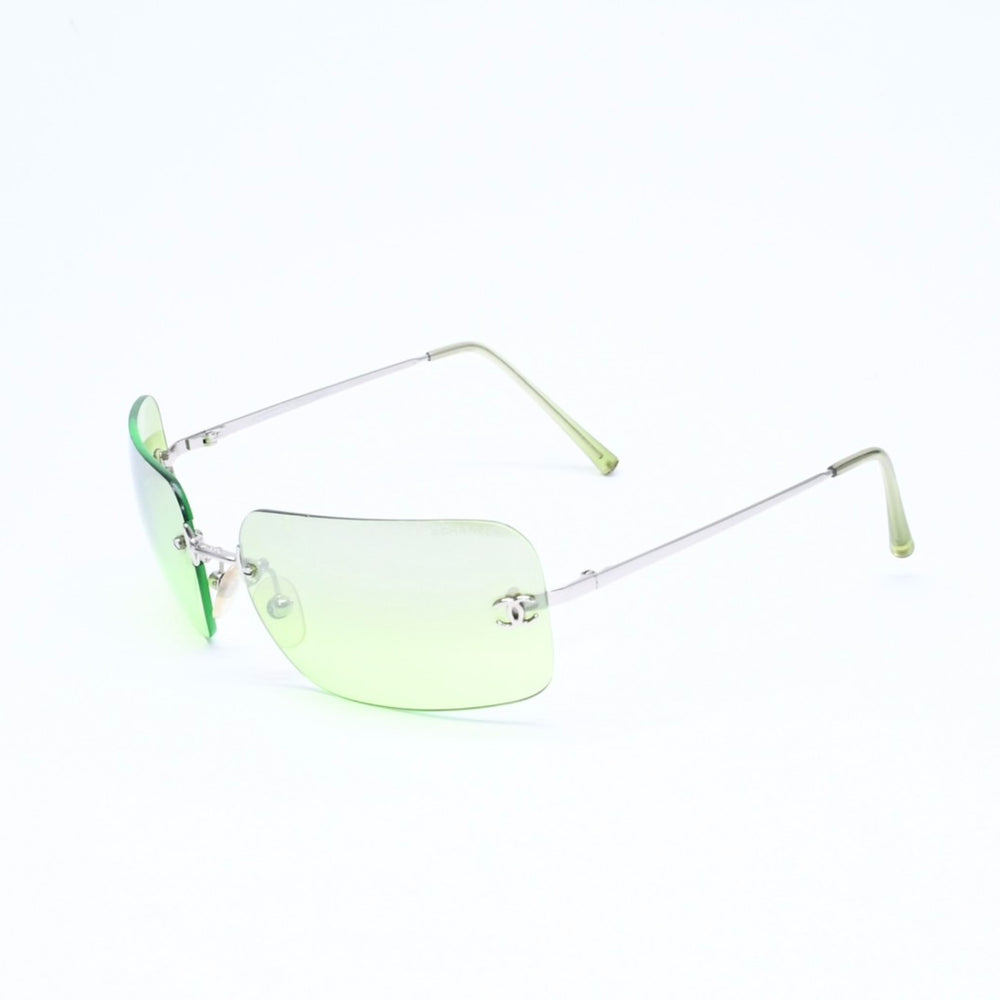 CHANEL シャネル リムレス サングラス アイウェア 4017 c.124/52 サイズ62□17 120 ココマーク グリーン 美品 中古 4a006792