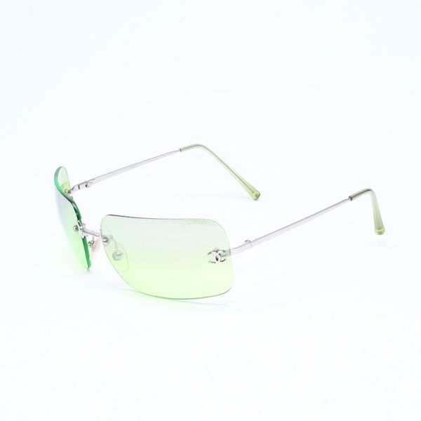 CHANEL シャネル リムレス サングラス アイウェア 4017 c.124/52 サイズ62□17 120 ココマーク グリーン 美品 中古 4a006792