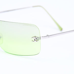 CHANEL シャネル リムレス サングラス アイウェア 4017 c.124/52 サイズ62□17 120 ココマーク グリーン 美品 中古 4a006792