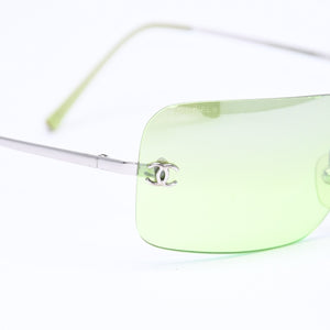 CHANEL シャネル リムレス サングラス アイウェア 4017 c.124/52 サイズ62□17 120 ココマーク グリーン 美品 中古 4a006792