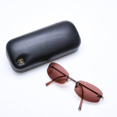 極美品 CHANEL シャネル リムレス サングラス アイウェア 4002 c.116/75 サイズ54□19 130 ココマーク ワインレッド ブラウン 中古 4a006809
