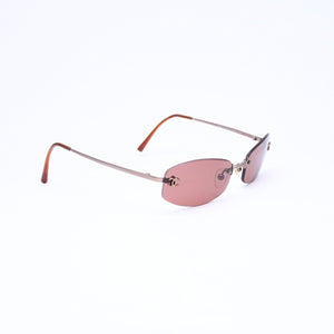 極美品 CHANEL シャネル リムレス サングラス アイウェア 4002 c.116/75 サイズ54□19 130 ココマーク ワインレッド ブラウン 中古 4a006809