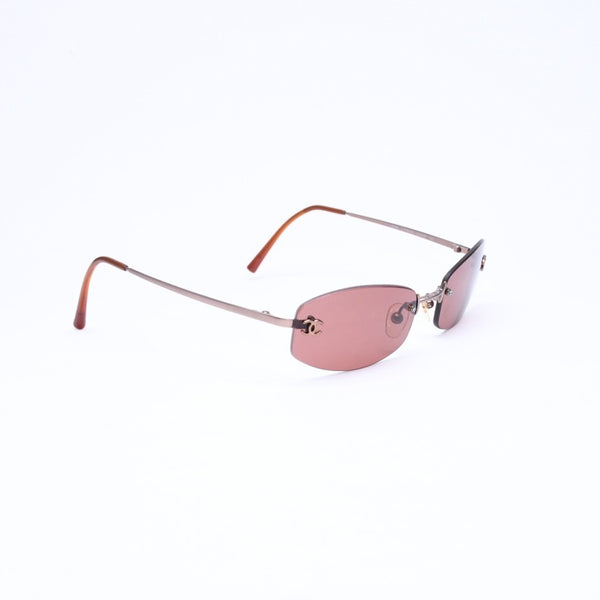 極美品 CHANEL シャネル リムレス サングラス アイウェア 4002 c.116/75 サイズ54□19 130 ココマーク ワインレッド ブラウン 中古 4a006809