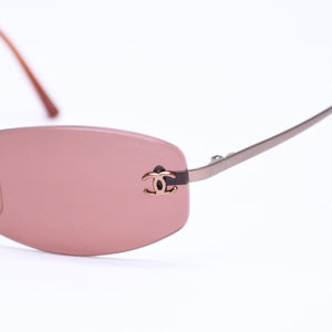 極美品 CHANEL シャネル リムレス サングラス アイウェア 4002 c.116/75 サイズ54□19 130 ココマーク ワインレッド ブラウン 中古 4a006809