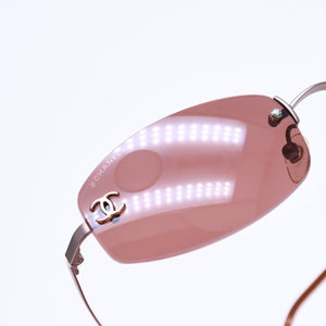 極美品 CHANEL シャネル リムレス サングラス アイウェア 4002 c.116/75 サイズ54□19 130 ココマーク ワインレッド ブラウン 中古 4a006809