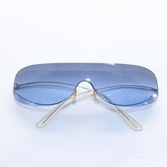 極美品 CHANEL シャネル シールド サングラス アイウェア 4054-H c.103/8F 125 ココマーク フェイクパール ブルー 中古 4a006787