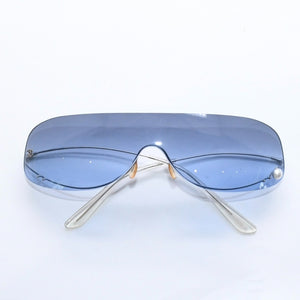 極美品 CHANEL シャネル シールド サングラス アイウェア 4054-H c.103/8F 125 ココマーク フェイクパール ブルー 中古 4a006787