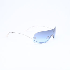 極美品 CHANEL シャネル シールド サングラス アイウェア 4054-H c.103/8F 125 ココマーク フェイクパール ブルー 中古 4a006787