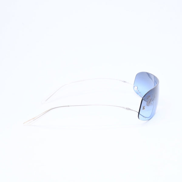 極美品 CHANEL シャネル シールド サングラス アイウェア 4054-H c.103/8F 125 ココマーク フェイクパール ブルー 中古 4a006787