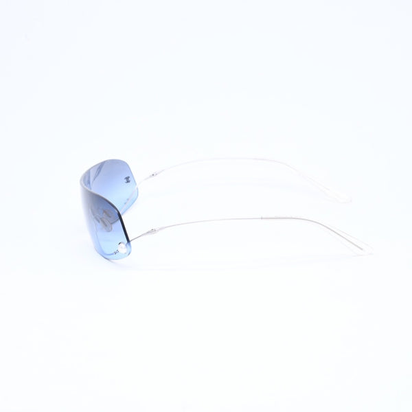 極美品 CHANEL シャネル シールド サングラス アイウェア 4054-H c.103/8F 125 ココマーク フェイクパール ブルー 中古 4a006787