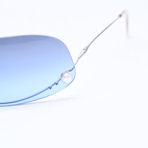 極美品 CHANEL シャネル シールド サングラス アイウェア 4054-H c.103/8F 125 ココマーク フェイクパール ブルー 中古 4a006787