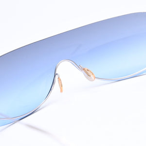 極美品 CHANEL シャネル シールド サングラス アイウェア 4054-H c.103/8F 125 ココマーク フェイクパール ブルー 中古 4a006787
