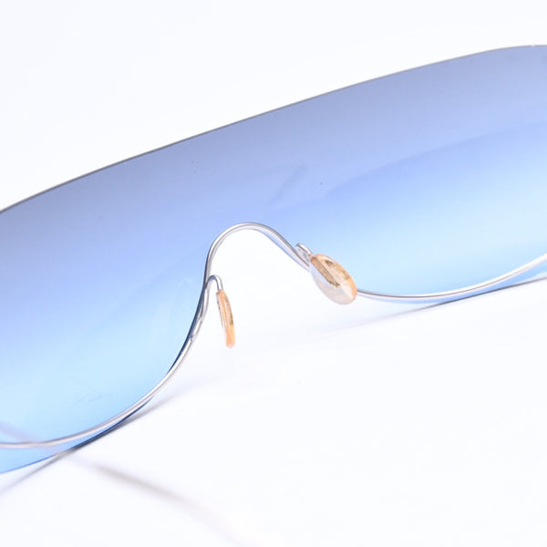 極美品 CHANEL シャネル シールド サングラス アイウェア 4054-H c.103/8F 125 ココマーク フェイクパール ブルー 中古 4a006787