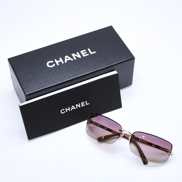 極美品 CHANEL シャネル ハーフリム サングラス 4113 c.292/13 サイズ65□15 120 ココマーク ブラウン ゴールド 中古 4a006797