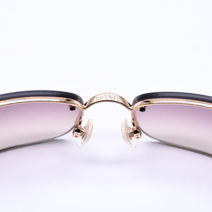 極美品 CHANEL シャネル ハーフリム サングラス 4113 c.292/13 サイズ65□15 120 ココマーク ブラウン ゴールド 中古 4a006797