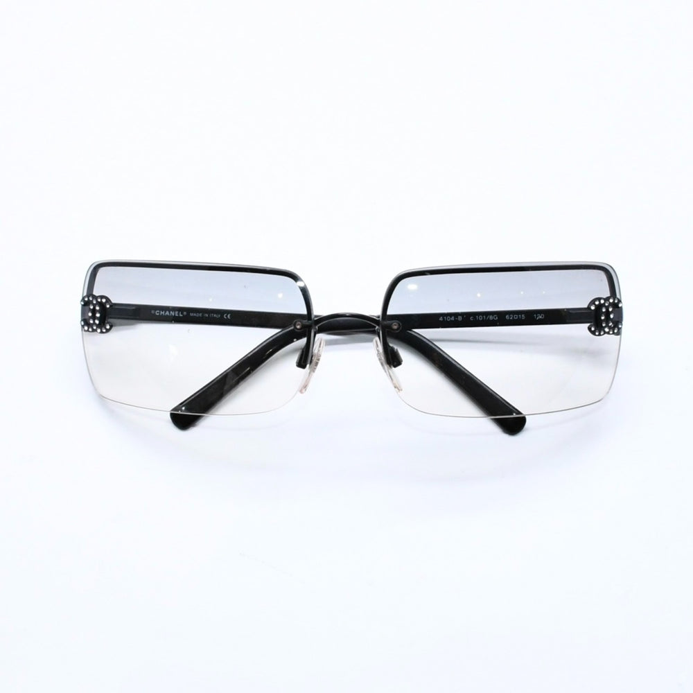 CHANEL シャネル ハーフリム サングラス アイウェア 4104-B c101/8G サイズ62□15 120 ココマーク ラインストーン 美品 中古 4a006786
