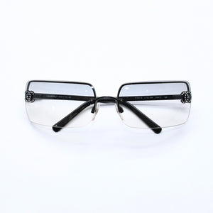 CHANEL シャネル ハーフリム サングラス アイウェア 4104-B c101/8G サイズ62□15 120 ココマーク ラインストーン 美品 中古 4a006786