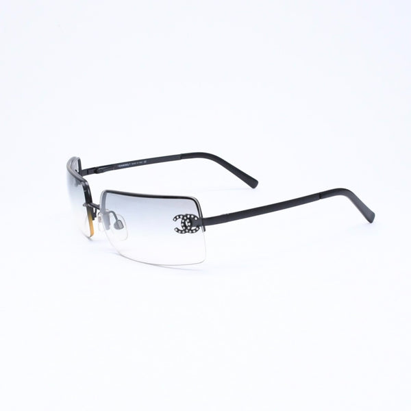CHANEL シャネル ハーフリム サングラス アイウェア 4104-B c101/8G サイズ62□15 120 ココマーク ラインストーン 美品 中古 4a006786
