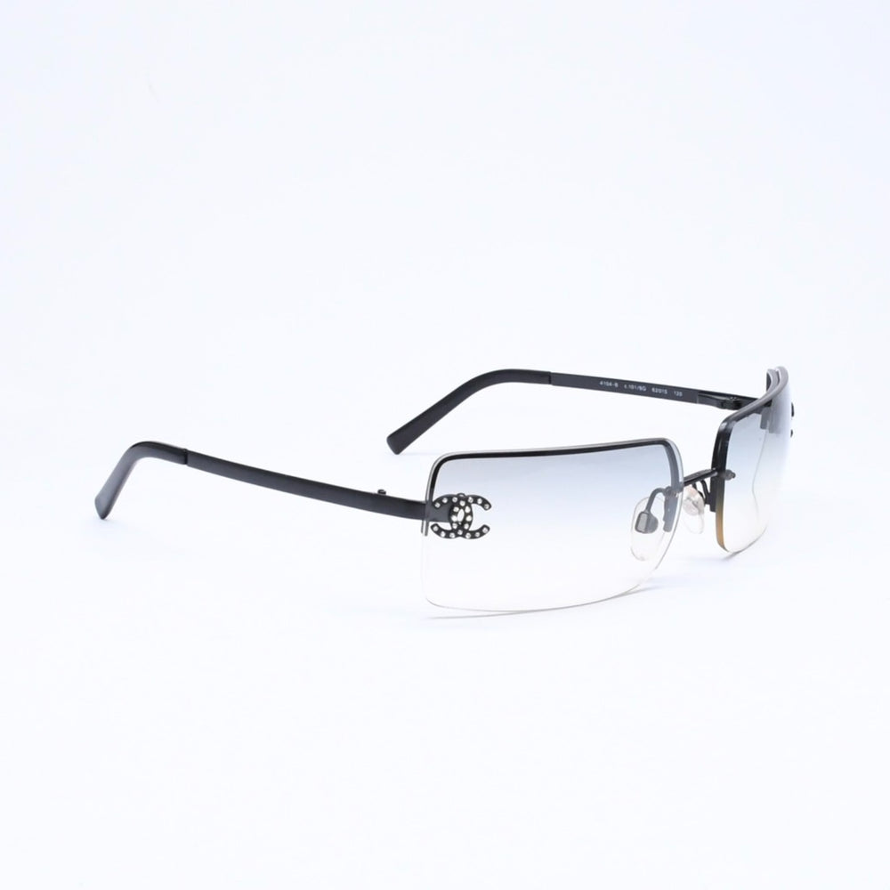 CHANEL シャネル ハーフリム サングラス アイウェア 4104-B c101/8G サイズ62□15 120 ココマーク ラインストーン 美品 中古 4a006786