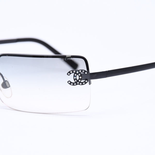 CHANEL シャネル ハーフリム サングラス アイウェア 4104-B c101/8G サイズ62□15 120 ココマーク ラインストーン 美品 中古 4a006786