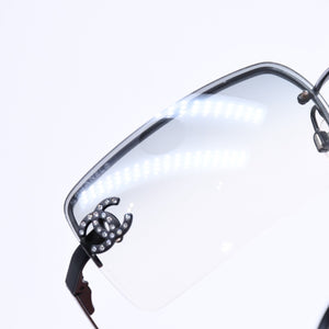 CHANEL シャネル ハーフリム サングラス アイウェア 4104-B c101/8G サイズ62□15 120 ココマーク ラインストーン 美品 中古 4a006786