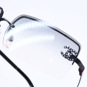 CHANEL シャネル ハーフリム サングラス アイウェア 4104-B c101/8G サイズ62□15 120 ココマーク ラインストーン 美品 中古 4a006786
