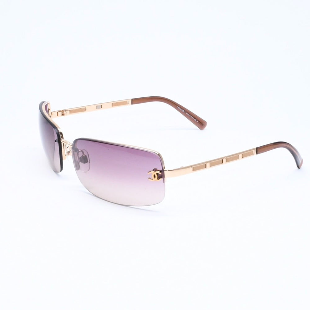 極美品 CHANEL シャネル ハーフリム サングラス 4113 c.292/13 サイズ65□15 120 ココマーク ブラウン ゴールド 中古 4a006797